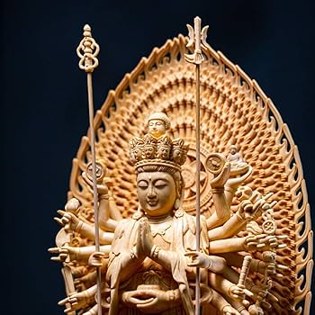 Amazon.co.jp: 千手観音仏像現代美術彫刻中国仏像家の装飾木彫り